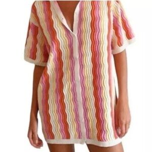 Red and Orange Mini Dress with Dynamic Stripes